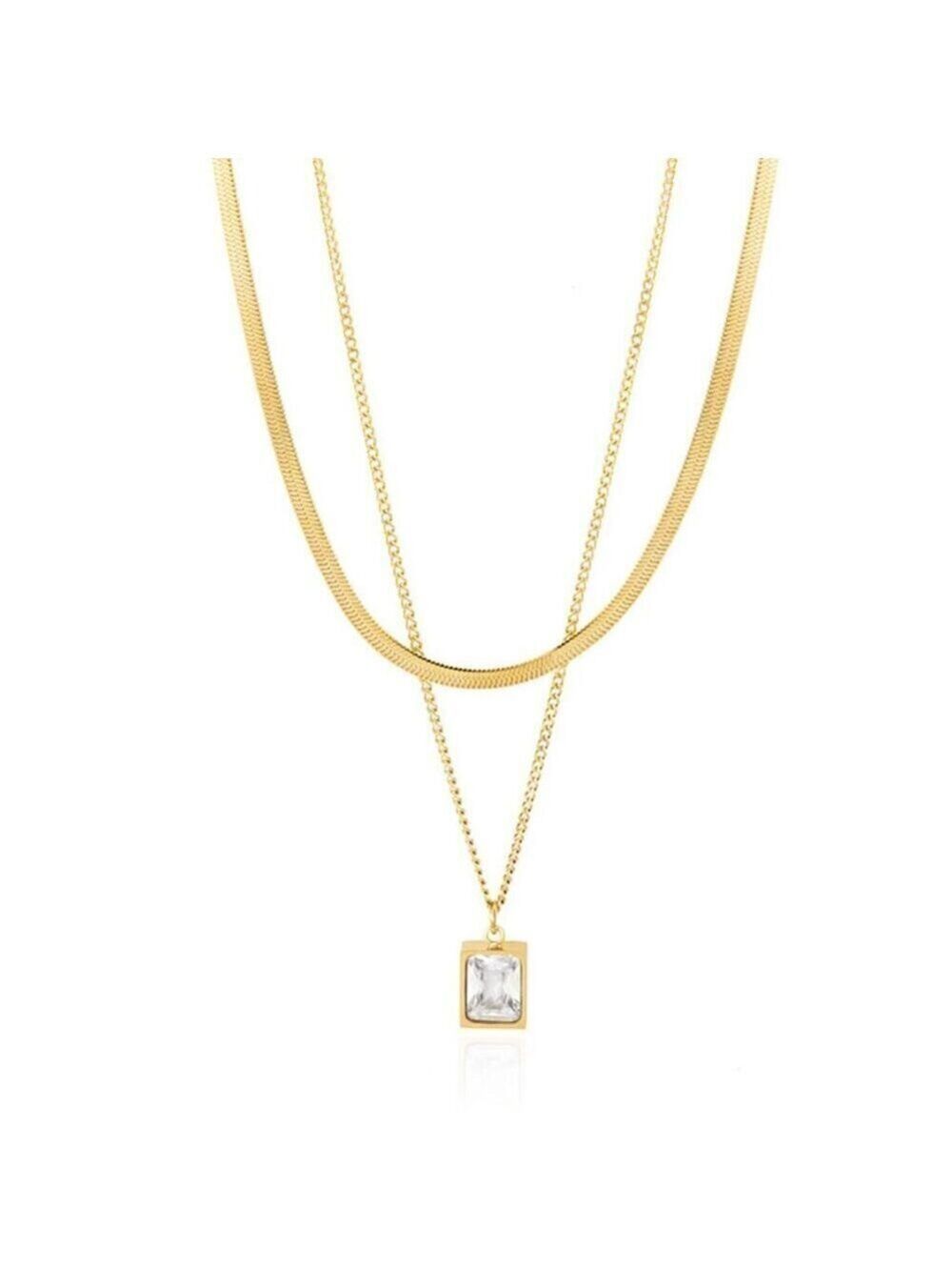 18K Gold Plated Stainless Steel Double Cable and Flat Snake Chain Necklace